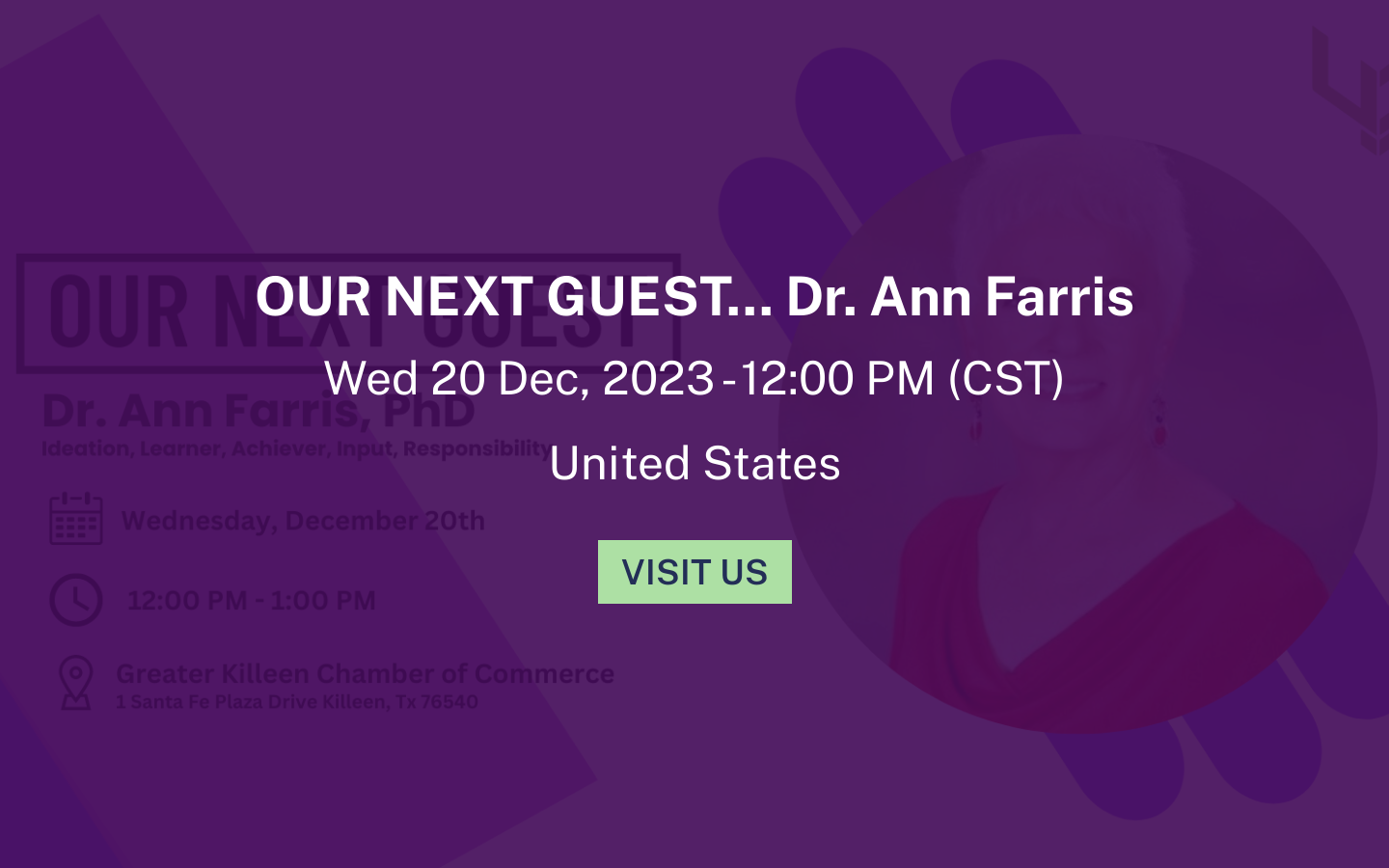 Our Next Guest Dr Ann Farris 